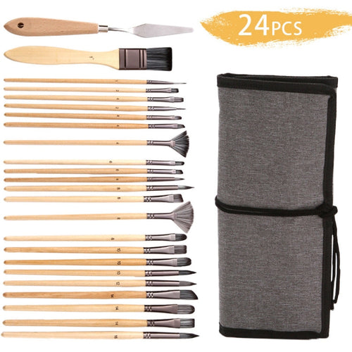 Artist Brush Set & Storage Bag — 24 Brushes